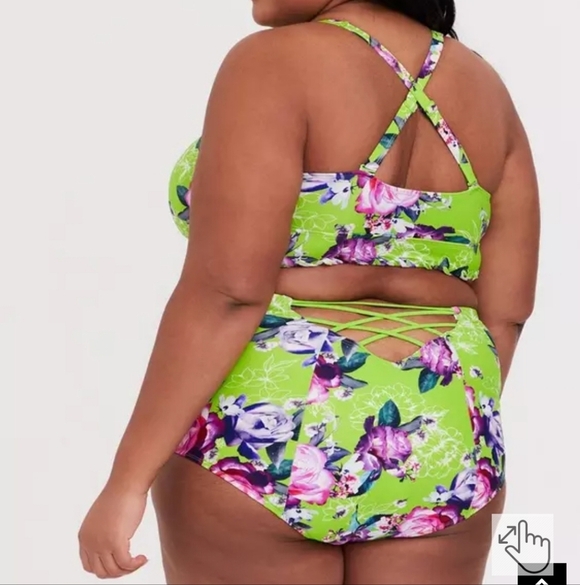 TORRID Neon Green, Floral Bikini Set, Size 4 - Picture 3 of 16